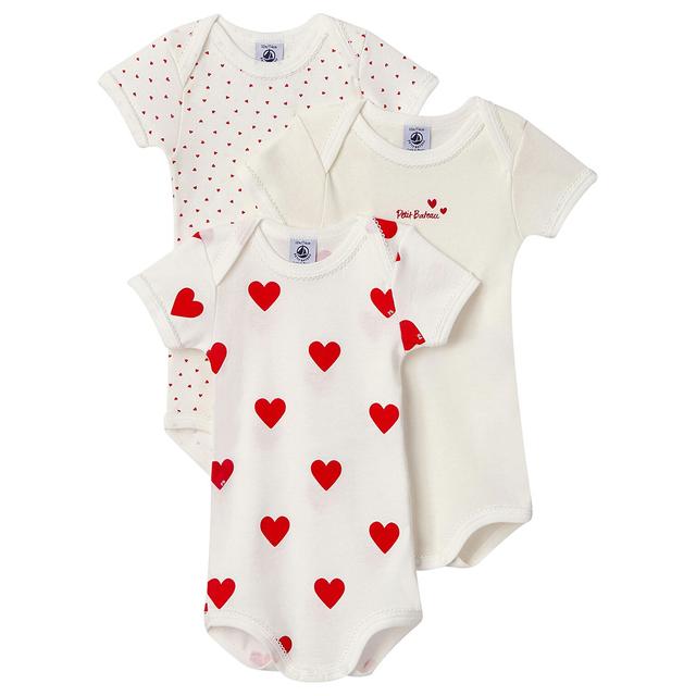 Petit Bateau - 3pc-Set - Baby's Heart Short Sleeves Cotton Bodysuits