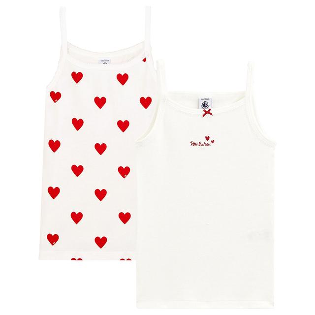 Petit Bateau - 2pc-Set - Girl's Heart Print Cotton Vests - White