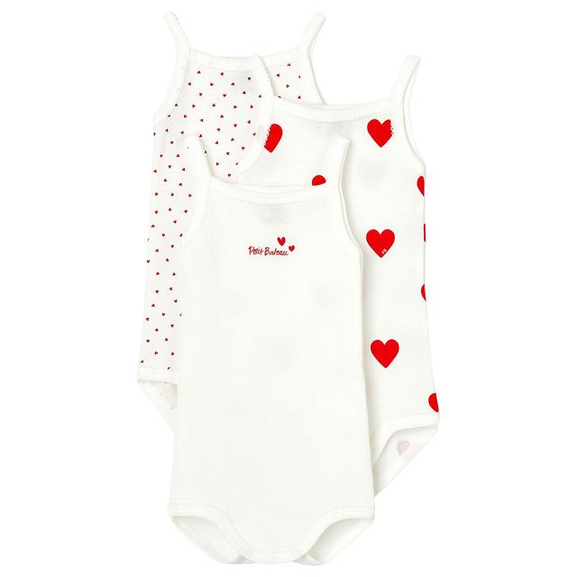 Petit Bateau - 3pc-Set - Baby's Strappy Bodysuits - White/Red