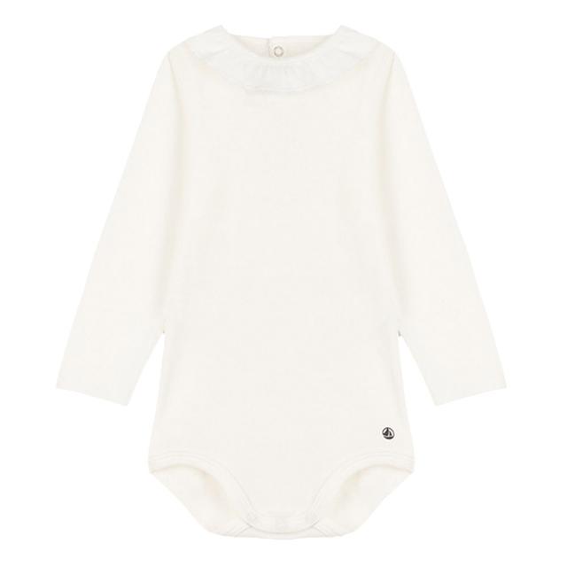 Petit Bateau - Babies Ruffled Collar Cotton Bodysuit - White