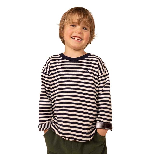 Petit Bateau - Boys Long-Sleeves Tube Knit Shirt - White/Blue