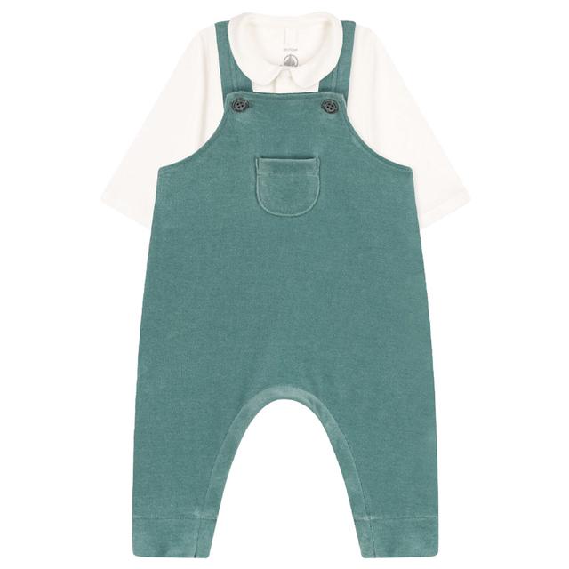 Petit Bateau - 2pc-Set - Baby's Velour Dungarees & Bodysuit