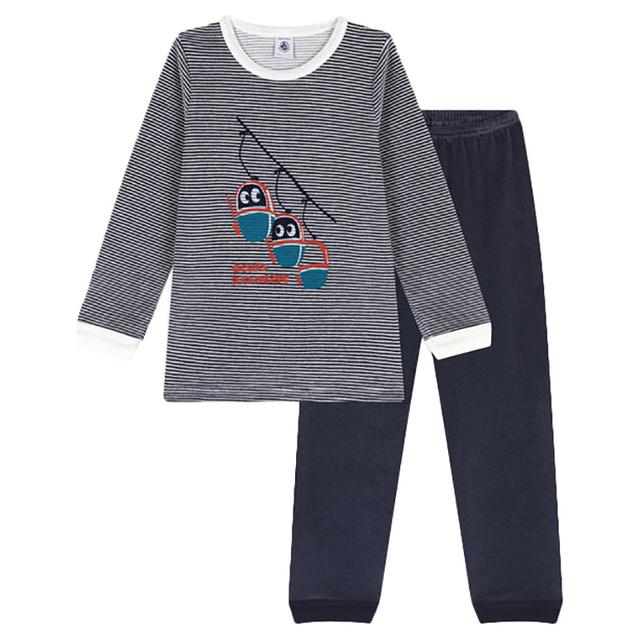 Petit Bateau - 2pc-Set - Boy's Velour Pyjama Suit - White/Blue