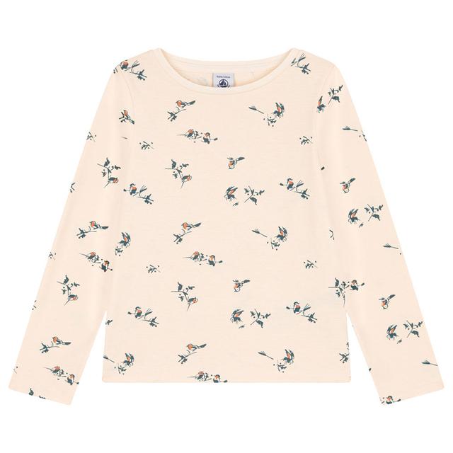 Petit Bateau - Girl's Long-Sleeved Floral Cotton T-Shirt - Beige