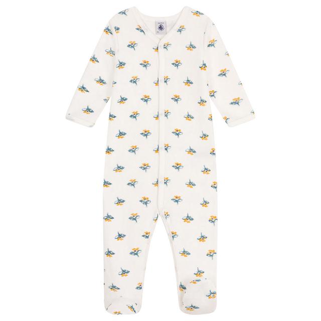 Petit Bateau - Baby's Floral Fleece Sleepsuit - White