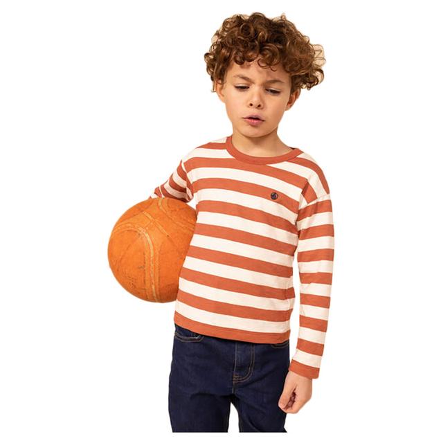 Petit Bateau - Boy's Long-Sleeves Cotton Shirt - White/Orange