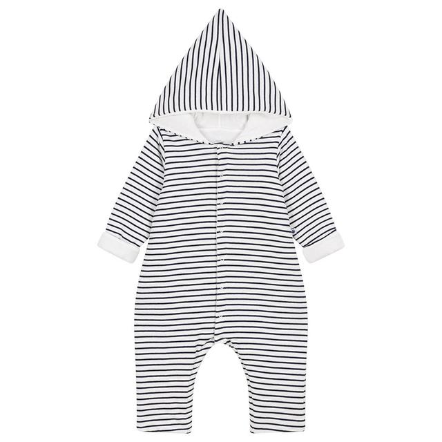 Petit Bateau - Baby's Quilted Cotton Hooded Jumpsuit - White/Blue