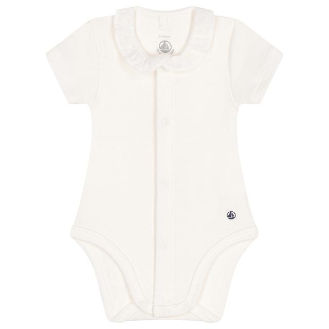 Petit Bateau - Baby's Short Sleeves Ruffled Neck Bodysuit - White