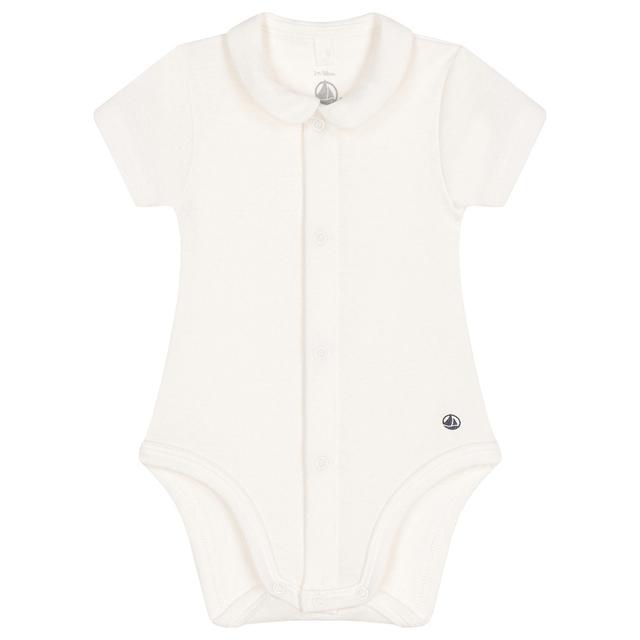 Petit Bateau - Baby's Short-Sleeves Collar Neck Bodysuit - White