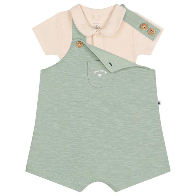 Petit Bateau - 2pc-Set - Baby's Jersey Polo Shirt & Dungaree - Green