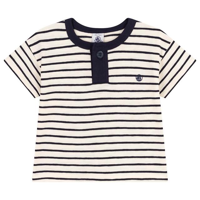 Petit Bateau - Baby's Short Sleeves Slub Jersey T-Shirt - White/Blue