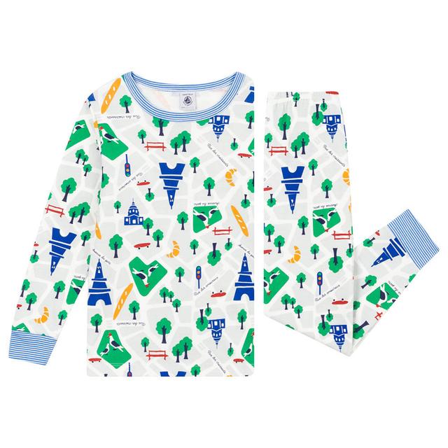 Petit Bateau - 2pc-Set - Boy's Paris Print Cotton Pyjama Set - White