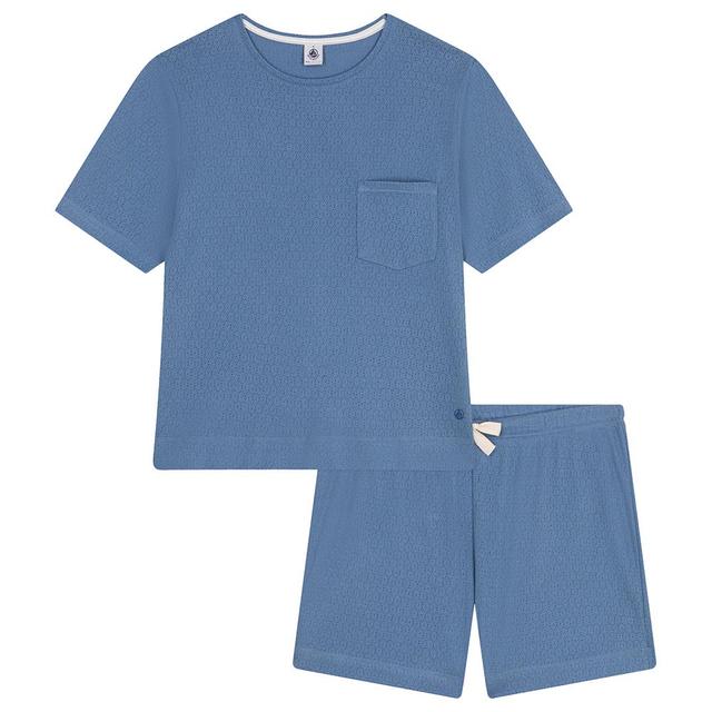 Petit Bateau - Women's Openwork Cotton Pyjama Shorts And Shirt Set - Blue