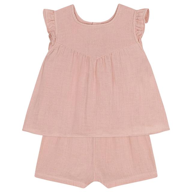 Petit Bateau - 2pc-Set - Baby's Cotton Gauze Blouse And Shorts - Pink