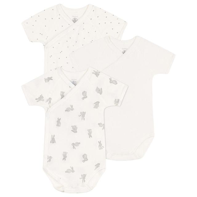 Petit Bateau - 3pc-Set - Wrapover Short Sleeves Rabbit Themed Bodysuits - White