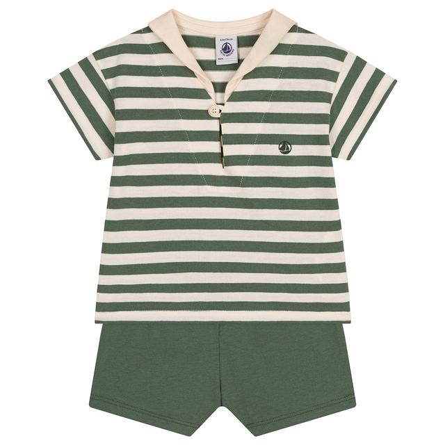 Petit Bateau - 2pc-Set - Baby's Jersey T-Shirt And Shorts - Green/Beige