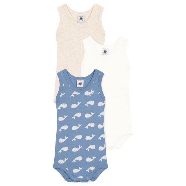 Petit Bateau - 3pc-Set - Baby's Sleeveless Cotton Whale Bodysuits