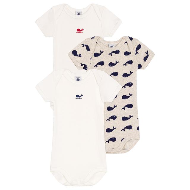 Petit Bateau - 3pc-Set - Short-Sleeves Cotton Whale Bodysuits