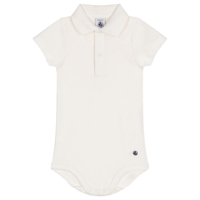 Petit Bateau - Baby's Short Sleeves Cotton Polo Collar Bodysuit - White