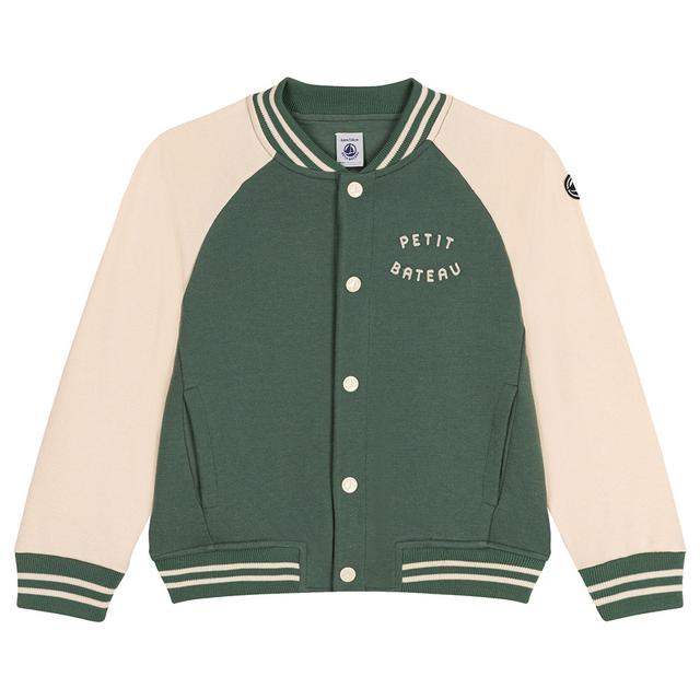 Petit Bateau - Boys' Fleece Baseball Jacket - Green/Beige