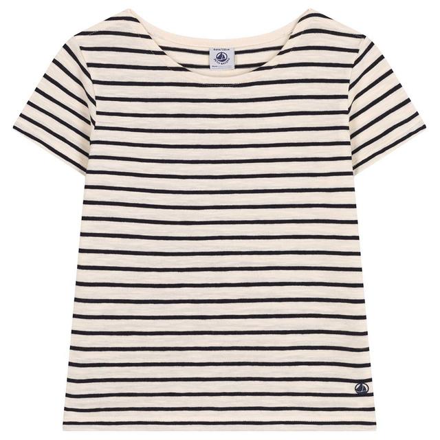 Petit Bateau - Girl's Stripy Slub Jersey T-Shirt - White/Blue