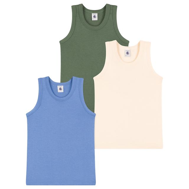 Petit Bateau - 3pc-Set - Boy's Plain Cotton Vest - Blue/Green