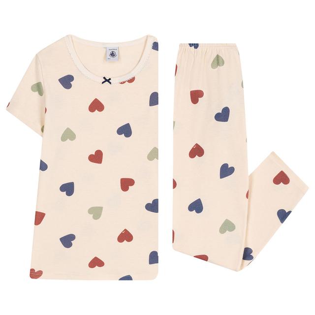 Petit Bateau - 2pc-Set - Girl's Heart Print Cotton Pajama Set - Beige