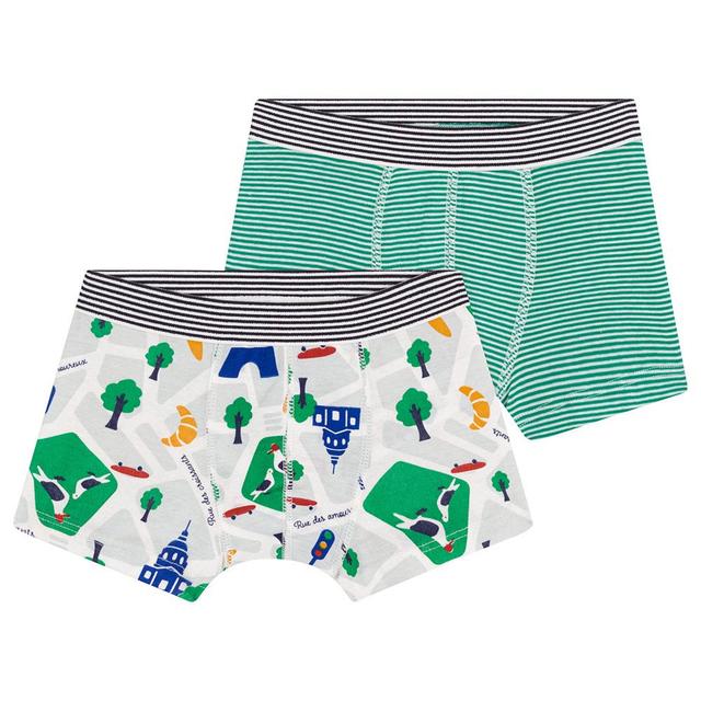 Petit Bateau - 2pc-Set - Boy's Cotton Paris Boxers - Green/White