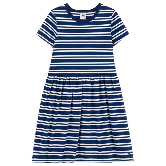 Petit Bateau - Girl's Stripy Short-Sleeves Cotton Dress - Blue/White