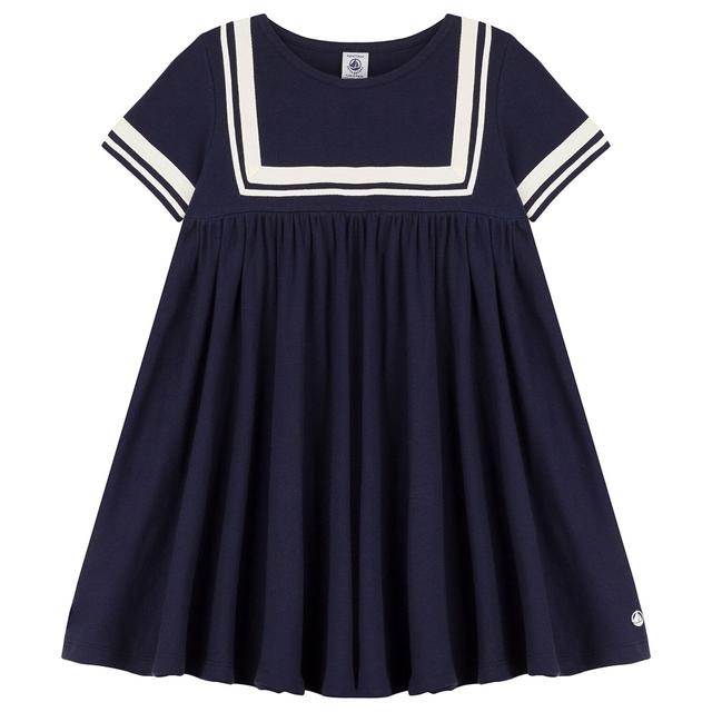 Petit Bateau - Girl's Short Sleeves Organic Cotton Dress - Blue