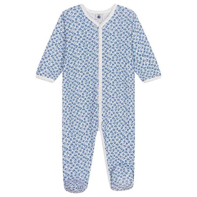 Petit Bateau - Baby's Floral Print Cotton Sleepsuit - White/Blue