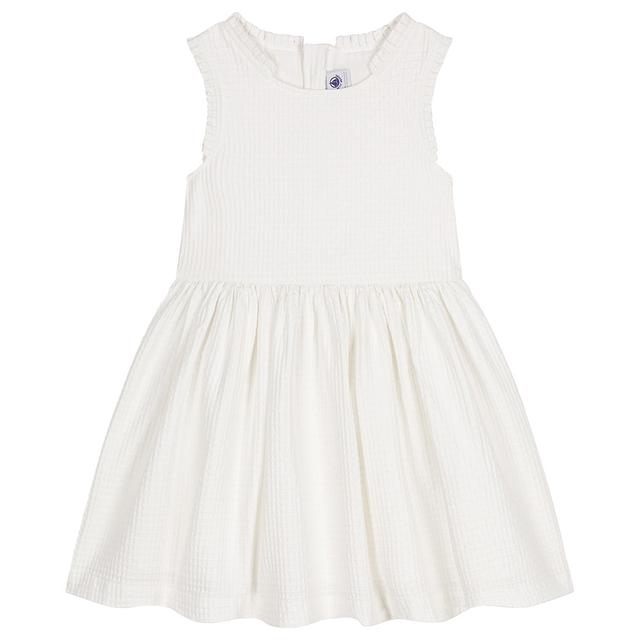 Petit Bateau - Girl's Sleeveless Fit And Flare Cotton Dress - White