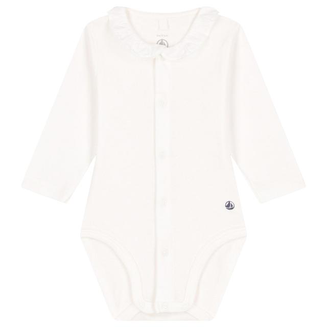 Petit Bateau - Baby's Long Sleeves Cotton Ruffle Collar Bodysuit - White