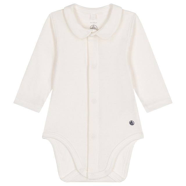 Petit Bateau - Baby's Long Sleeves Cotton Collar Bodysuit - White