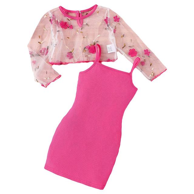 Sugar Rush - 2pc-Set - Girls Embroidered Top & Dress - Pink