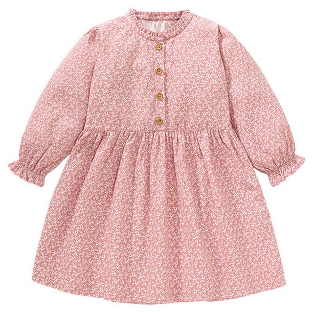 Sugar Rush - Floral Round Neck Full Sleeves Dress - Pink