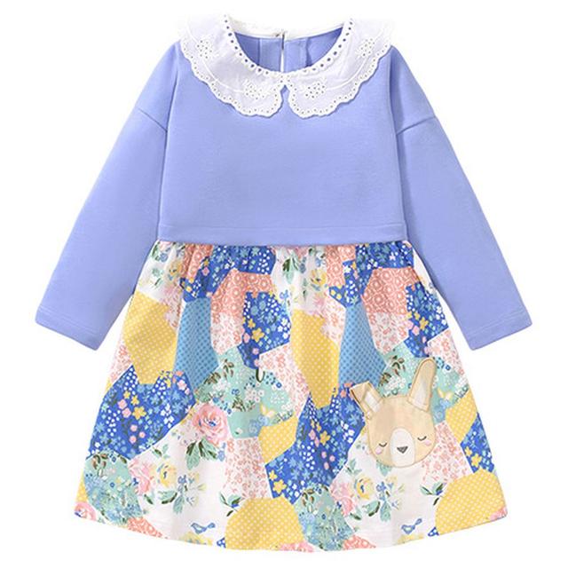 Sugar Rush - Girls Printed Round Neck Full Sleeves Dress - Blue