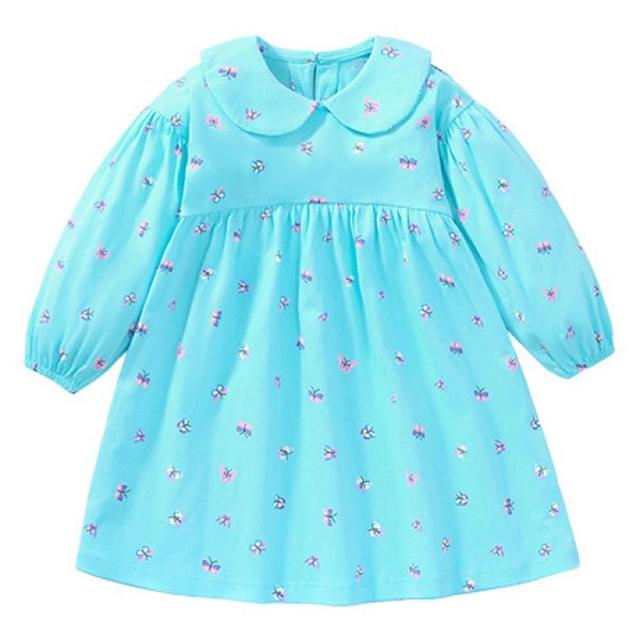 Sugar Rush - Printed Round Neck Full Sleeves Dress - Sky Blue