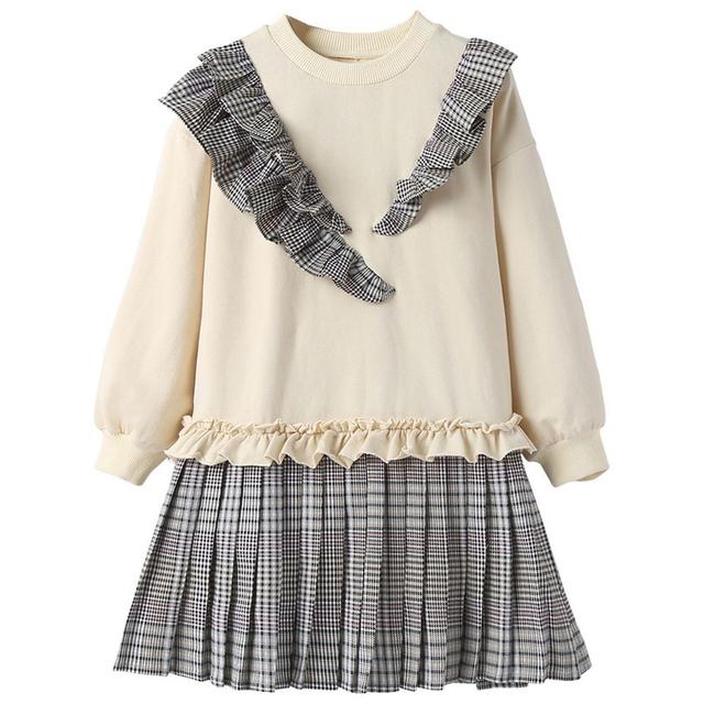 Sugar Rush - Girls Checked Round Neck Dress - Beige