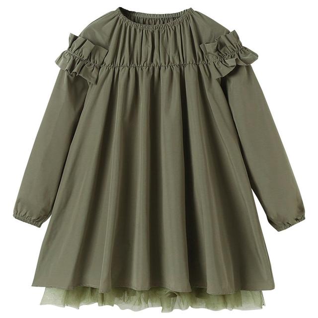 Sugar Rush - Solid Round Neck Full Sleeves Casual Dress - Green