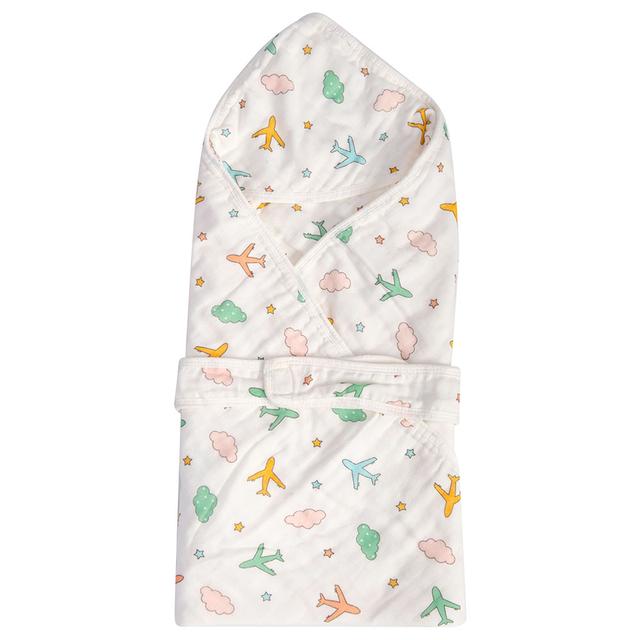 Tiny Toes - Baby Aeroplane Print Swaddle - White