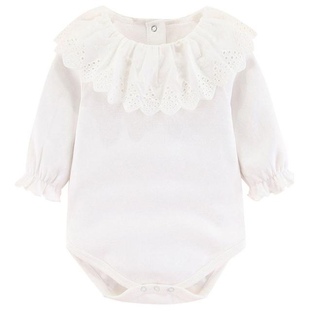 Sugar Rush - Baby Girls Solid Neck Full Sleeves Onesie - White