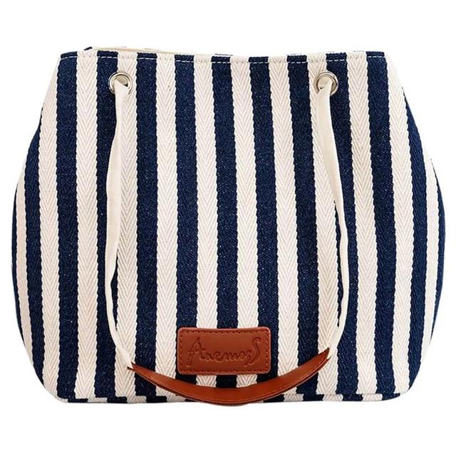 Anemoss - Striped Hand And Shoulder Bag - Navy Blue