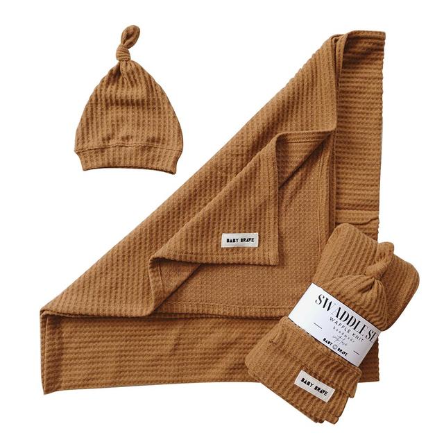 Baby Brave - 2pc-Set - Waffle Knit Blanket And Hat - Caramel