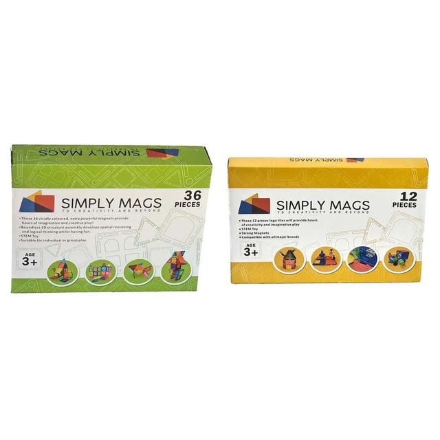 Simply Mags - Vivid Magnetic Tiles - 36pcs w/ Magnetic Blocks - 12pcs