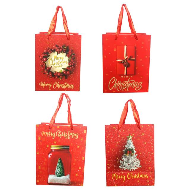 Brain Giggles - Christmas Gift Bag w/ 4 Designs - 12pcs - 18x23x10 Cm - Red