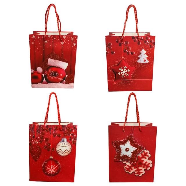 Brain Giggles - 4 Designs Christmas Gift Bag w/ Handles - 12pcs - 18x23x10 Cm - Red