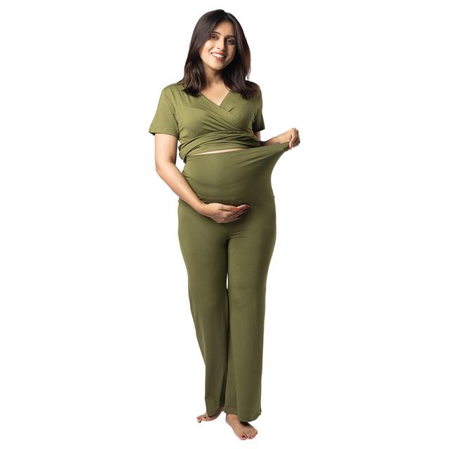 Block Hop - 2pc-Set - Maternity Co-Ord Set - Olive