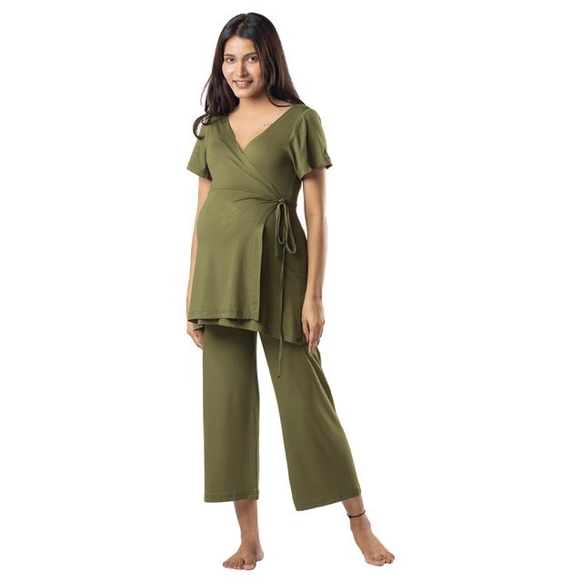 Block Hop - 2pc-Set - Maternity Wrap Co-Ord Set - Olive