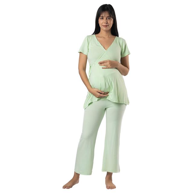 Block Hop - 2pc-Set - Maternity Wrap Co-Ord Set - Lime